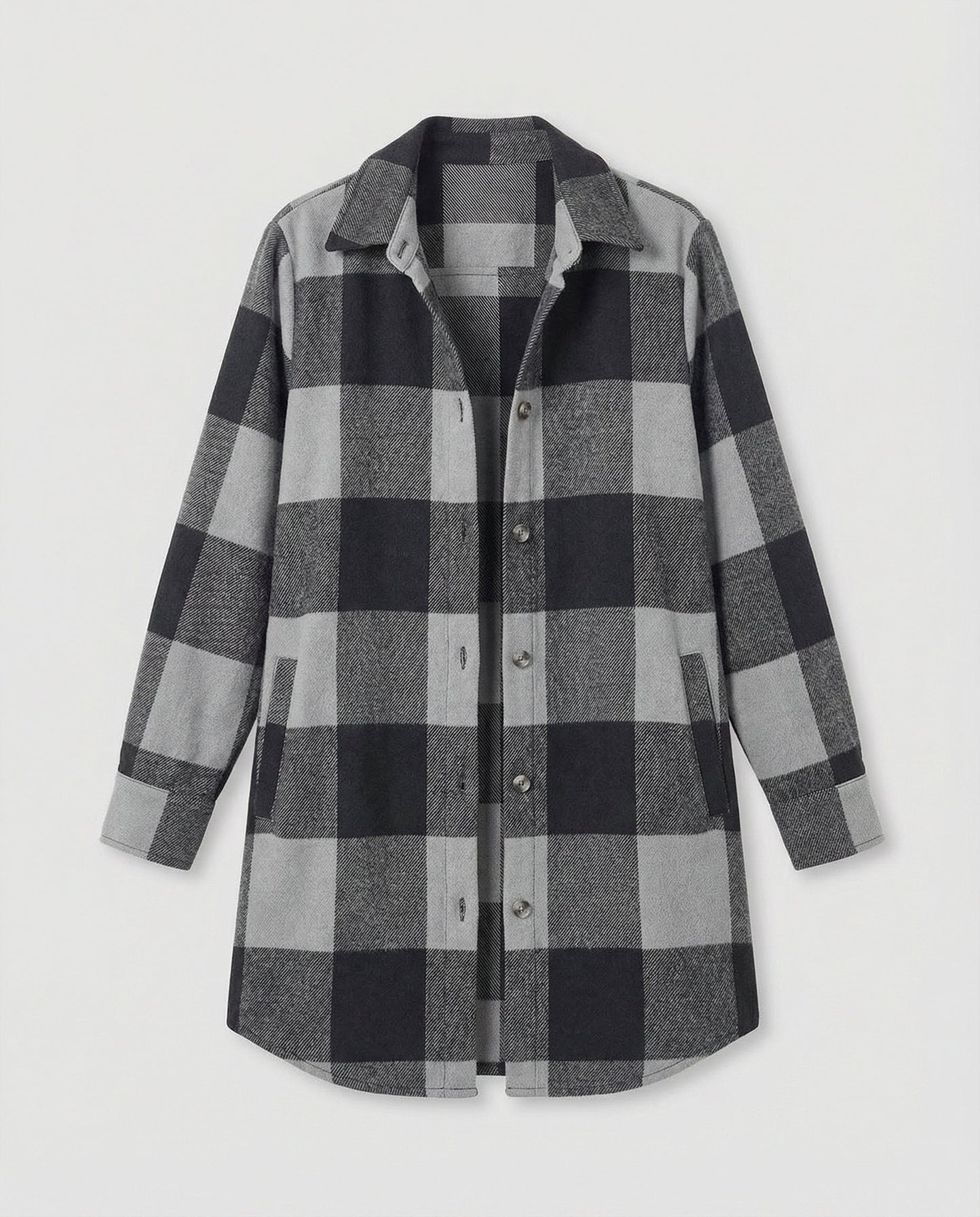 Damen Karo-Longbluse Baumwolle Lässig