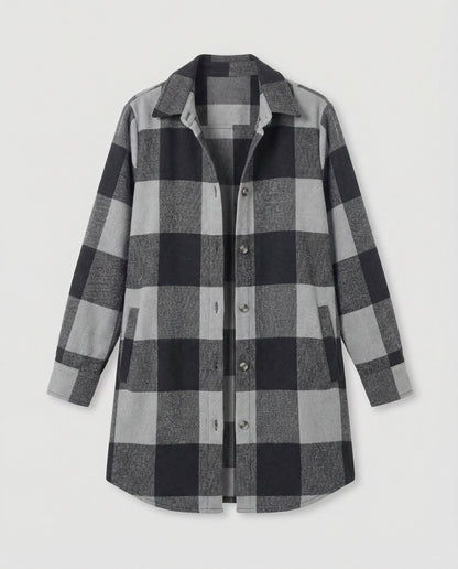 Damen Karo-Longbluse Baumwolle Lässig