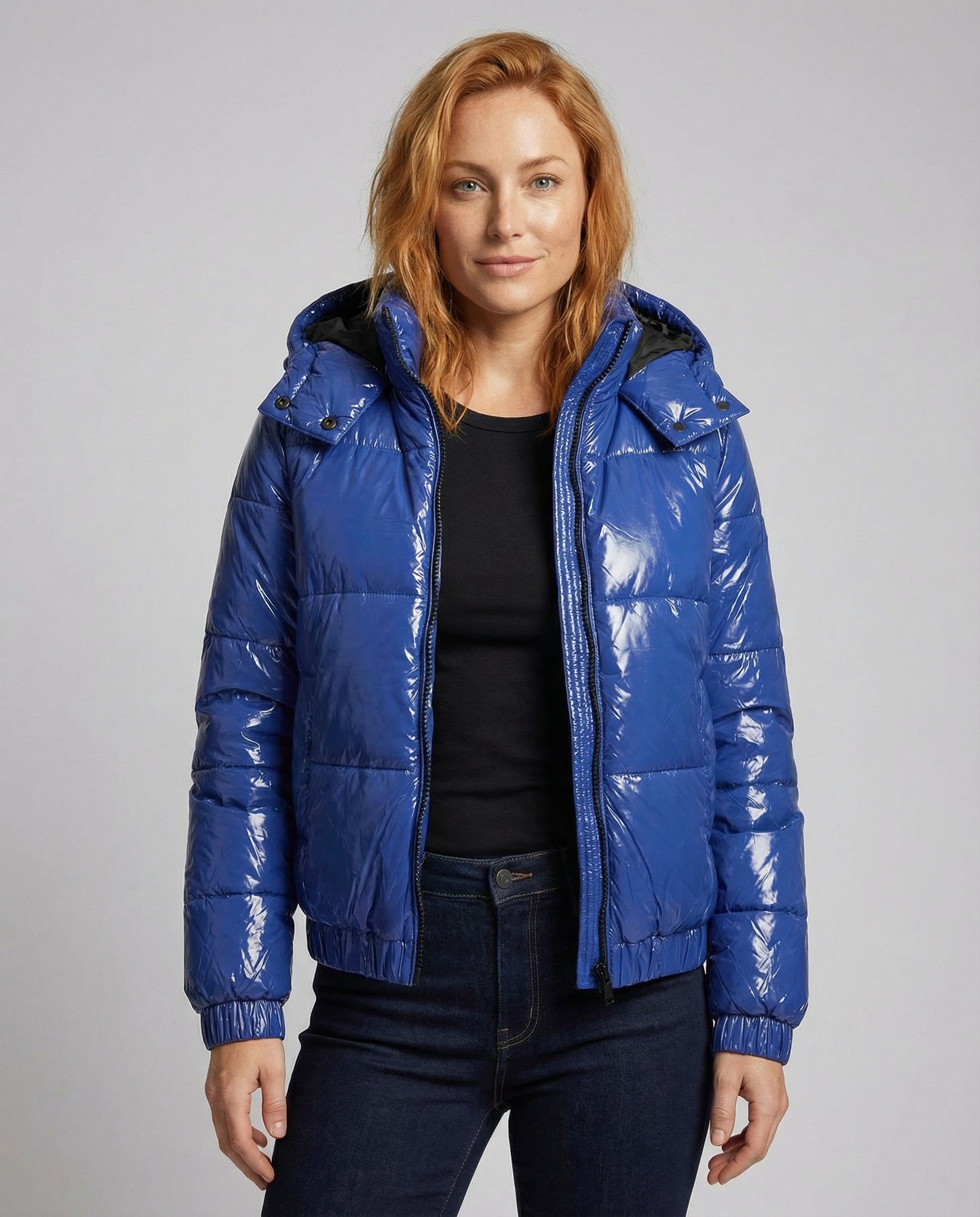 Damen Steppjacke Hochglanz Schwarz - Eveloria