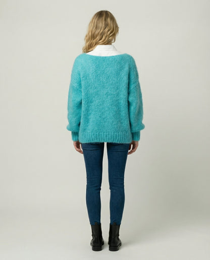Oversized Damen Pullover U-Ausschnitt Großkaros