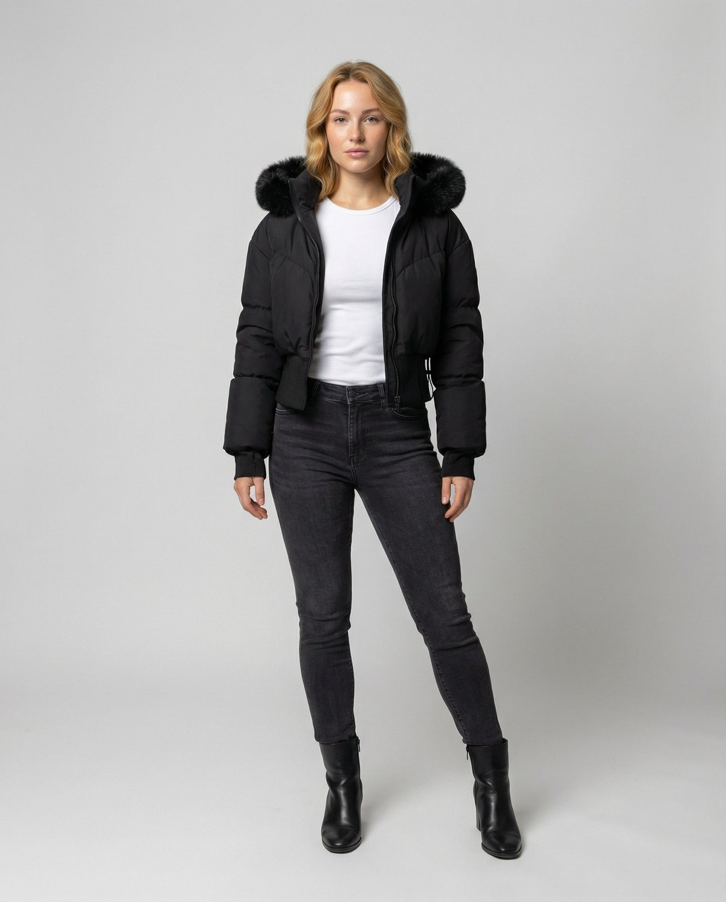 Damen Daunenjacke Cropped Warm