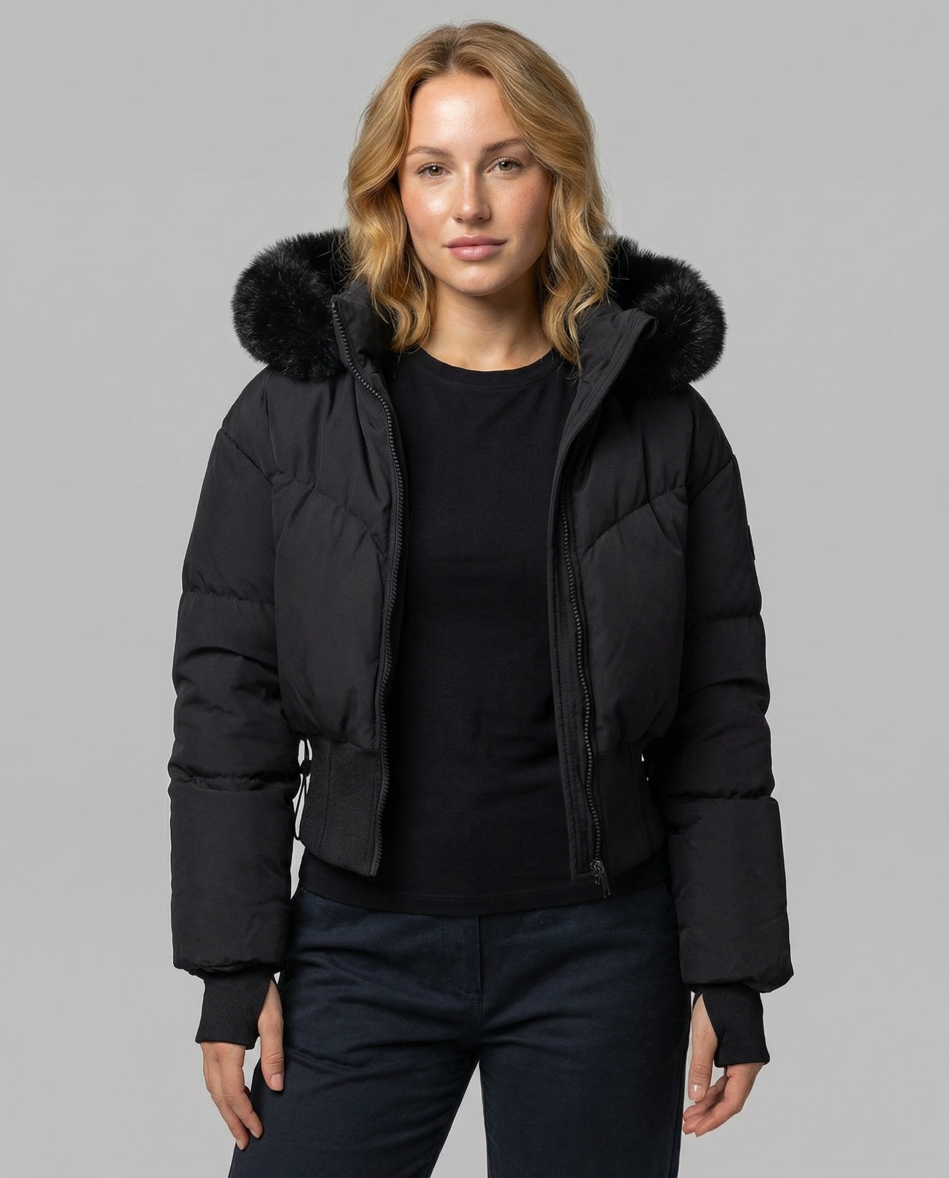 Damen Daunenjacke Cropped Warm Schwarz - Eveloria