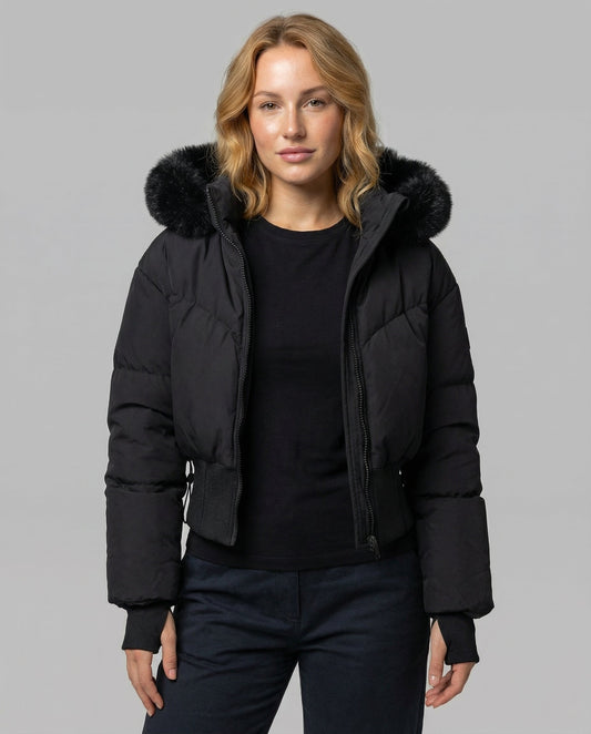 Damen Daunenjacke Cropped Warm Schwarz - Eveloria