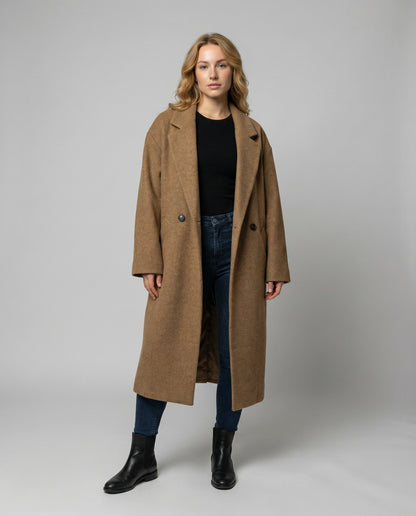 Damen Oversized Wollmantel Elegant Schwarz - Eveloria