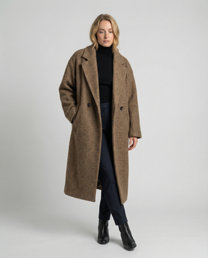 Damen Oversized Wollmantel Elegant Lang