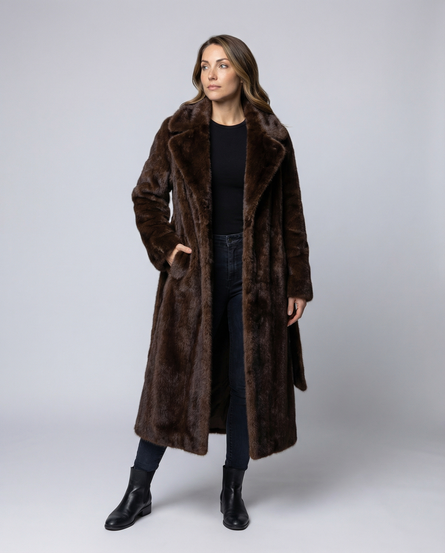 Damen Kunstpelzmantel Winter Schwarz - Eveloria