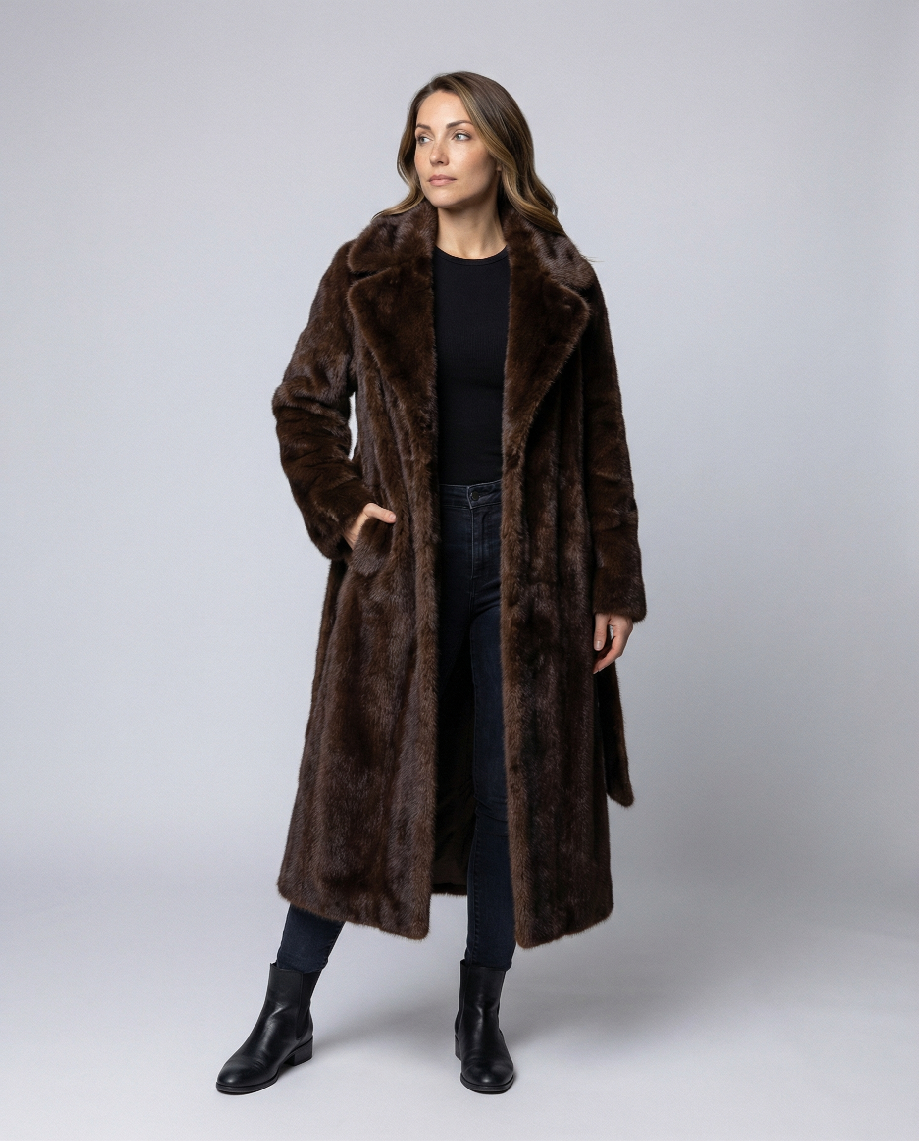 Damen Kunstpelzmantel Winter Schwarz - Eveloria