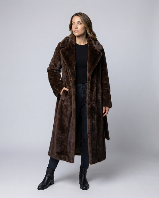 Damen Kunstpelzmantel Winter Schwarz - Eveloria