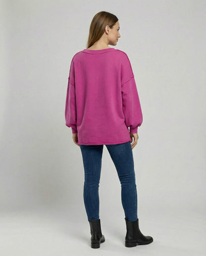 Eveloria Damen Oversized Sweatshirt V-Ausschnitt