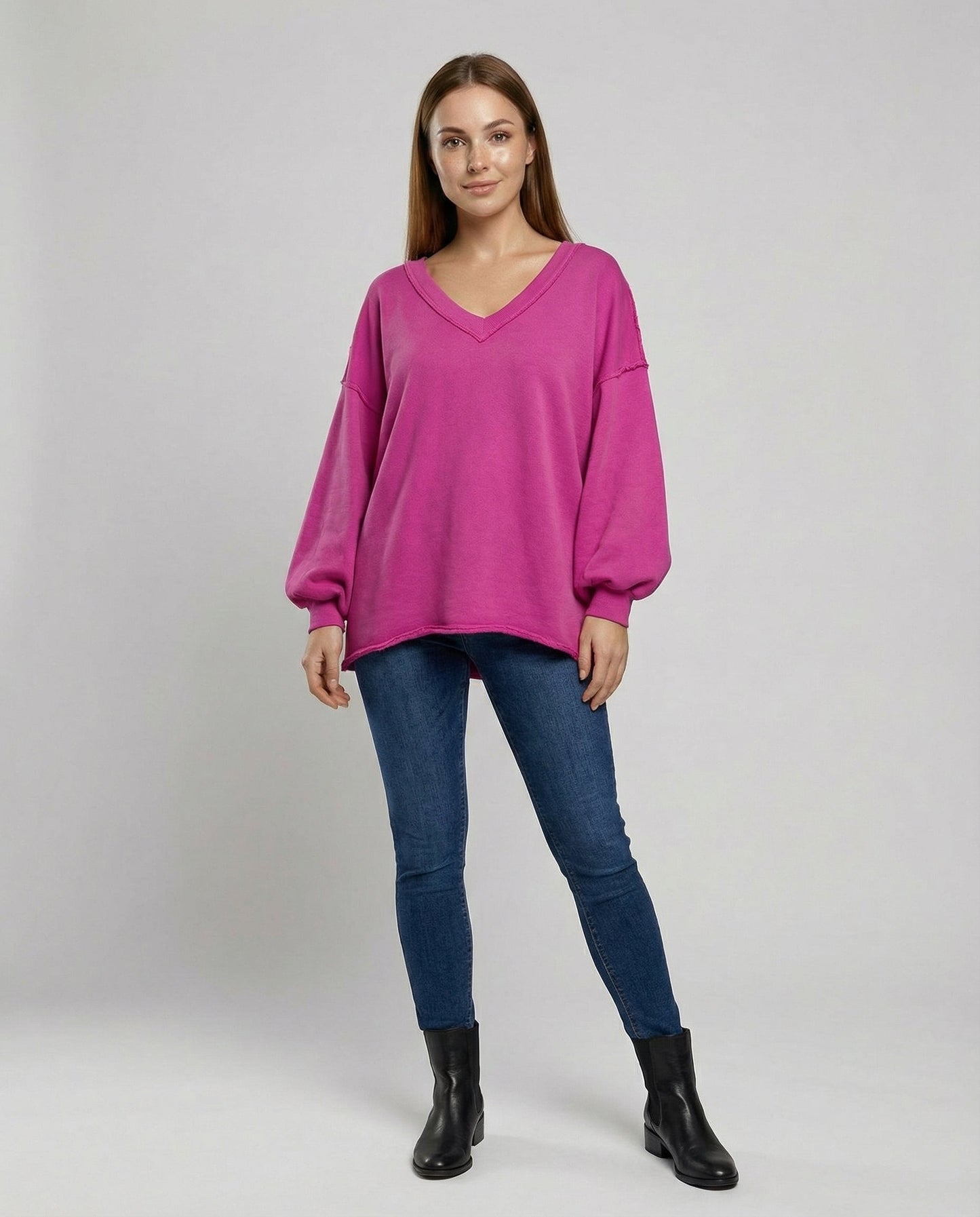 Eveloria Damen Oversized Sweatshirt V-Ausschnitt