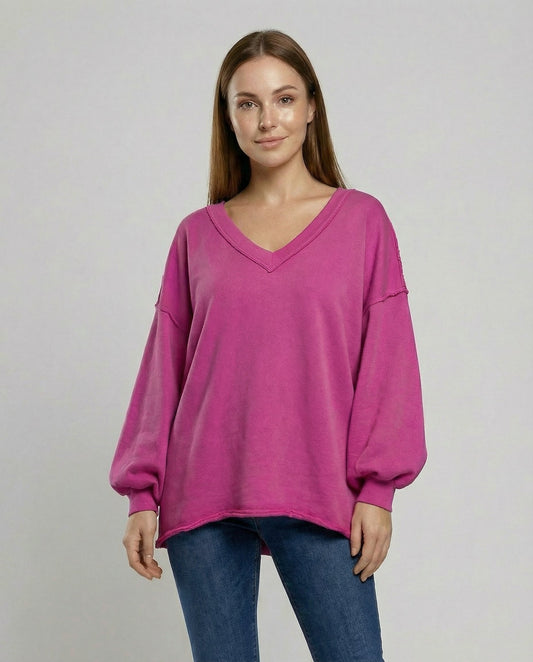 Eveloria Damen Oversized Sweatshirt V-Ausschnitt - Eveloria