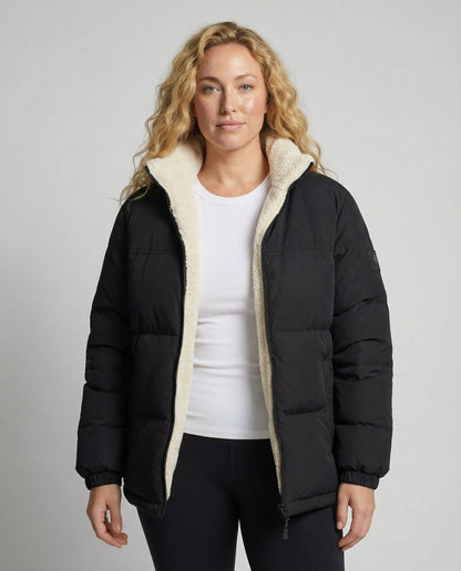 Damen Steppjacke Gefüttert Winter Schwarz - Eveloria