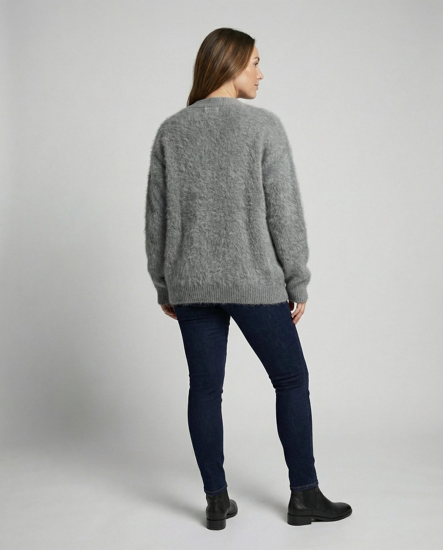 Damen Mohair Strickjacke Kuschelig Grau