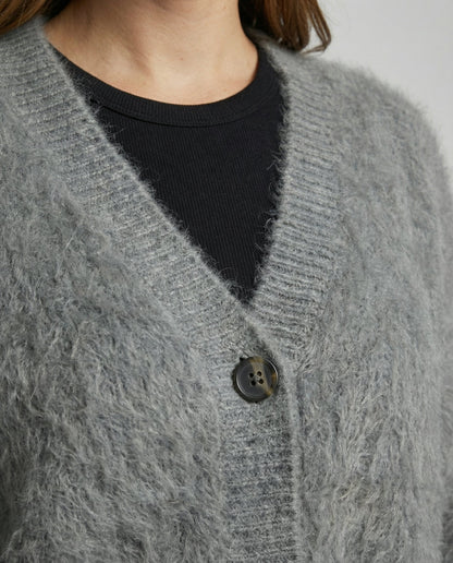 Damen Mohair Strickjacke Kuschelig Grau