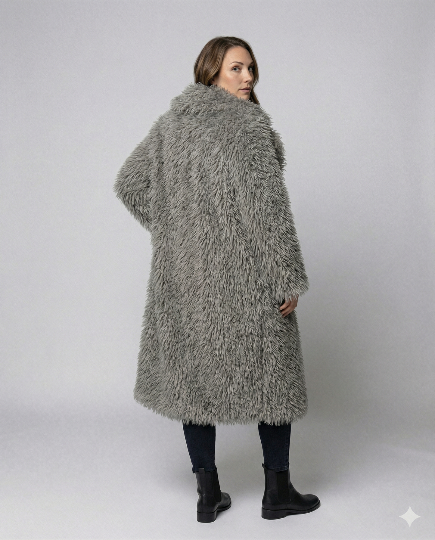 Damen Kunstfellmantel Lang Winter