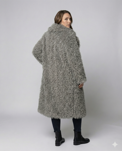 Damen Kunstfellmantel Lang Winter
