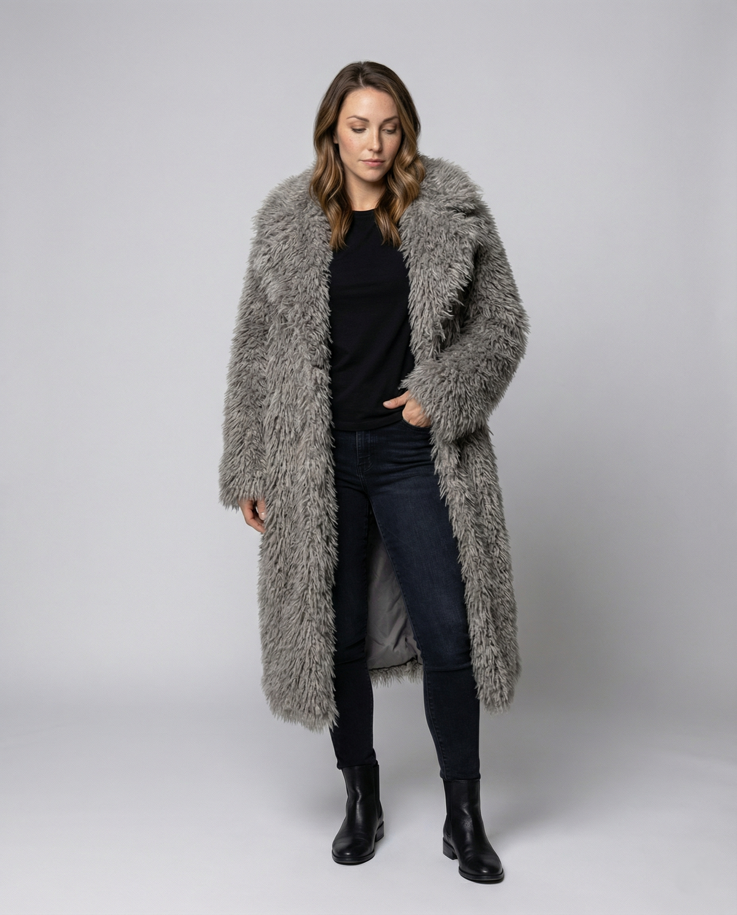 Damen Kunstfellmantel Lang Winter - Eveloria