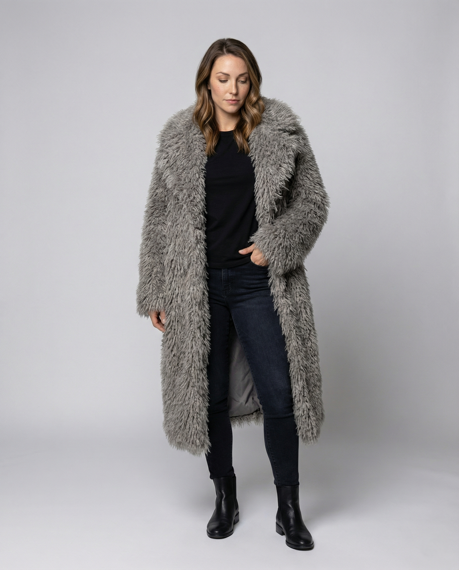 Damen Kunstfellmantel Lang Winter - Eveloria