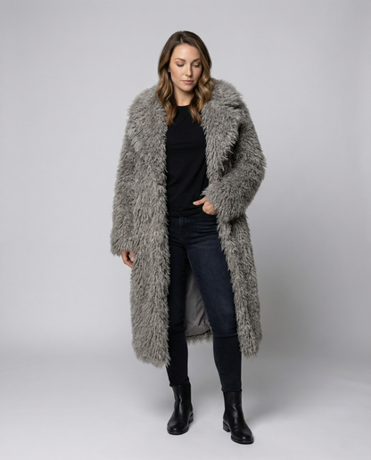 Damen Kunstfellmantel Lang Winter - Eveloria