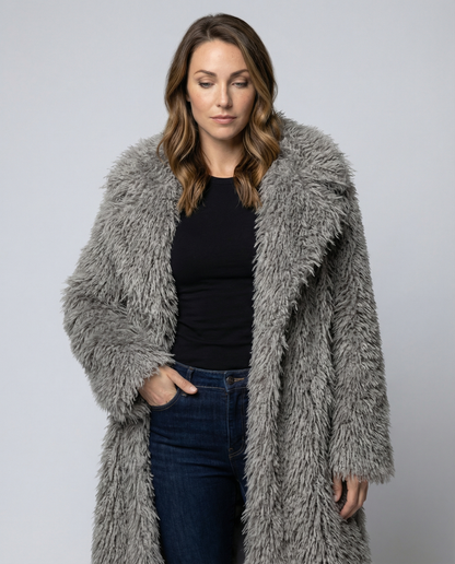 Damen Kunstfellmantel Lang Winter