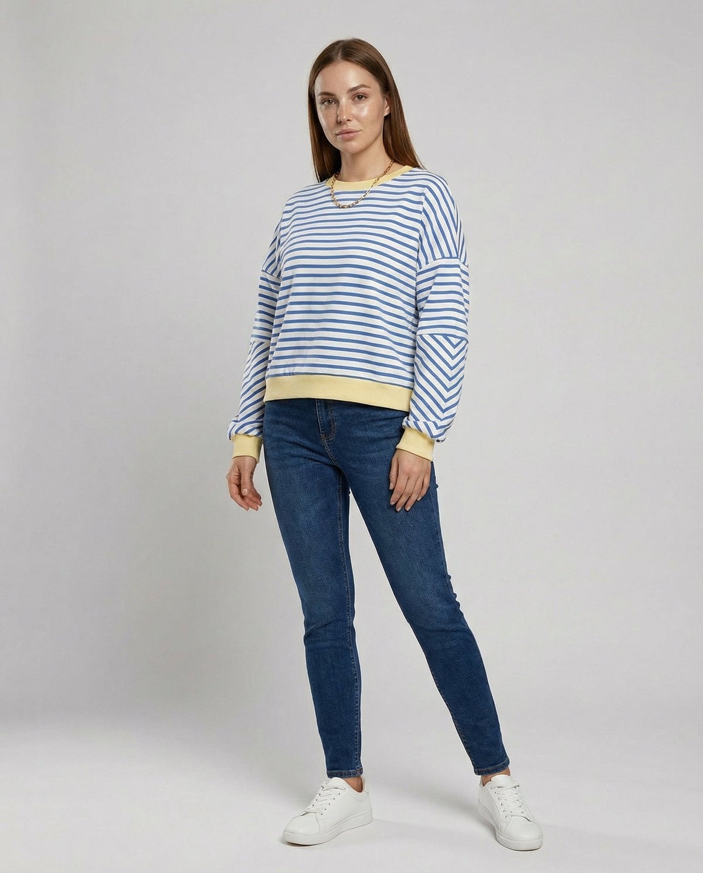 Damen Sweatshirt Gestreift Boxy