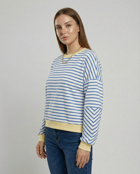 Damen Sweatshirt Gestreift Boxy - Eveloria
