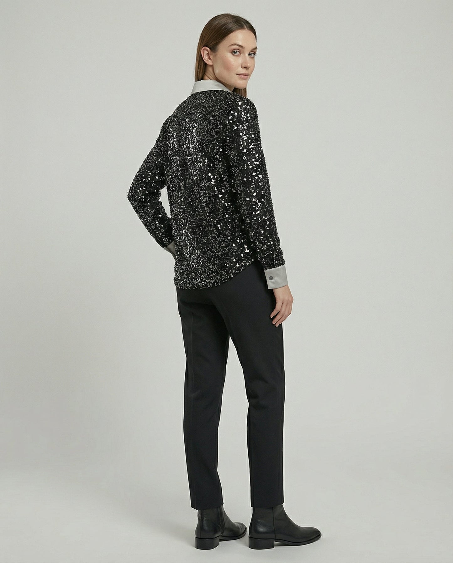 Damen Glitzerbluse Pailletten Oberteil