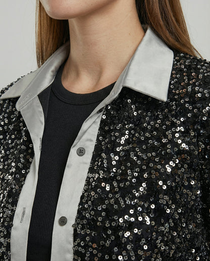 Damen Glitzerbluse Pailletten Oberteil