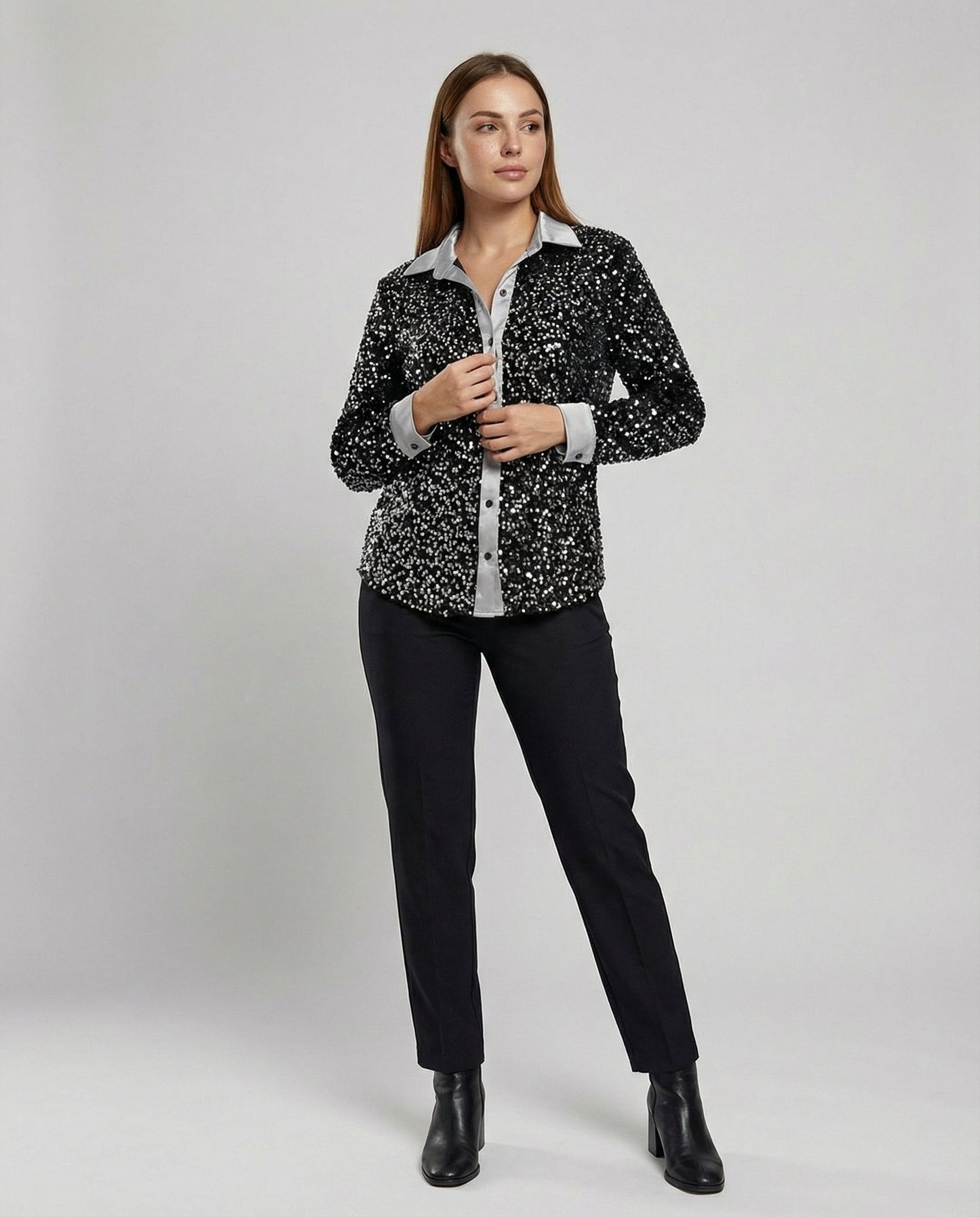 Damen Glitzerbluse Pailletten Oberteil