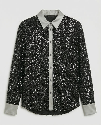 Damen Glitzerbluse Pailletten Oberteil