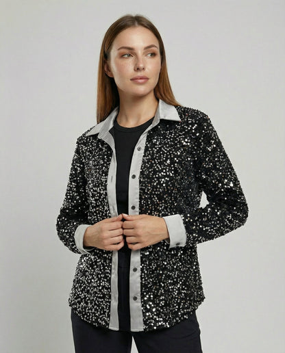 Damen Glitzerbluse Pailletten Oberteil - Eveloria