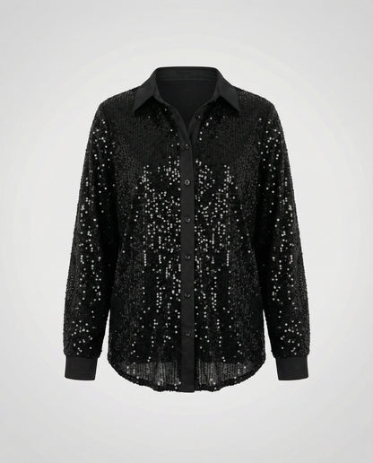 Damen Glitzerbluse Pailletten Oberteil