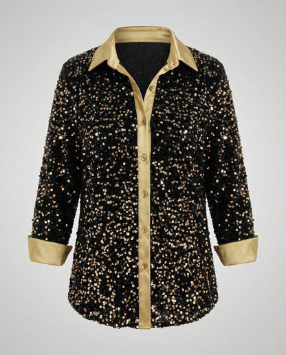 Damen Glitzerbluse Pailletten Oberteil
