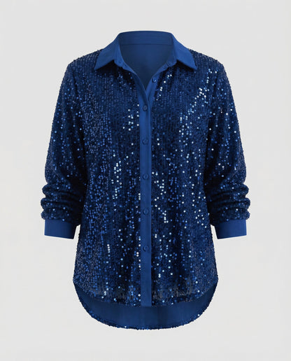 Damen Glitzerbluse Pailletten Oberteil