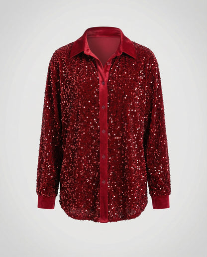 Damen Glitzerbluse Pailletten Oberteil