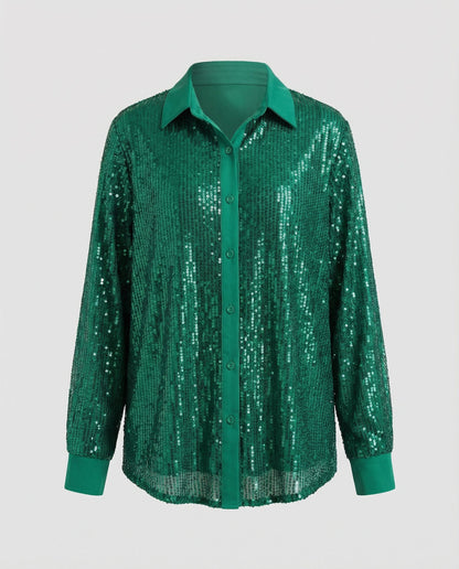 Damen Glitzerbluse Pailletten Oberteil