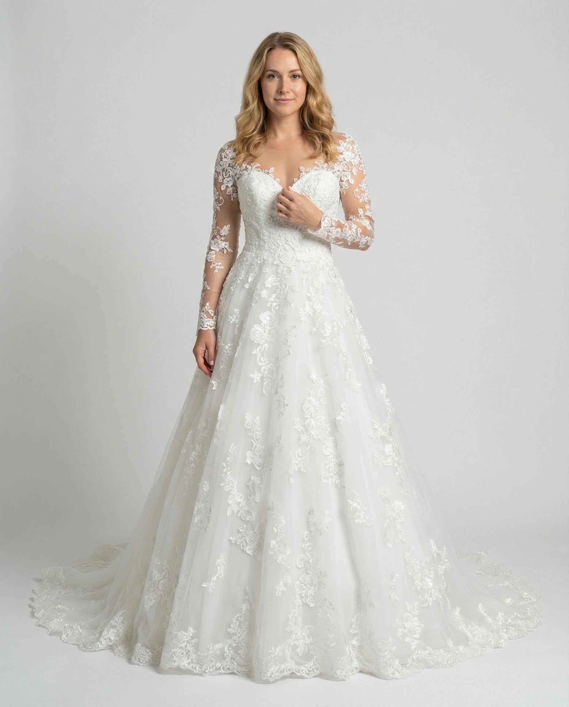 Damen Hochzeitskleid aus Spitze Weiß - Eveloria