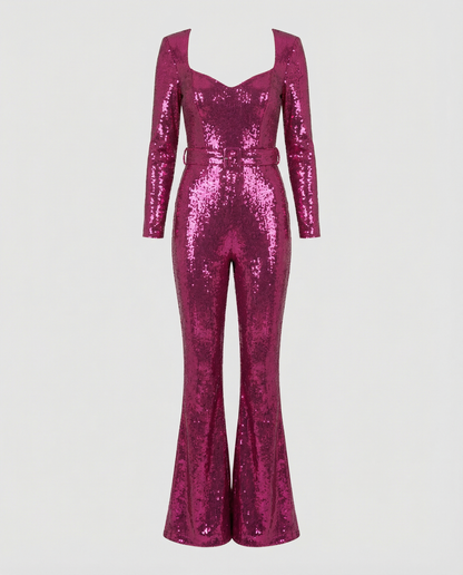 Damen Pailletten Jumpsuit Glitzer Effekt