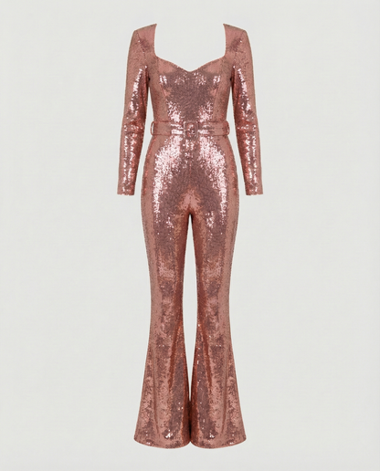 Damen Pailletten Jumpsuit Glitzer Effekt