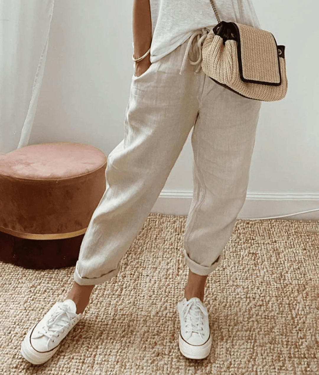 Elegante Damen Hose Baumwollleinen