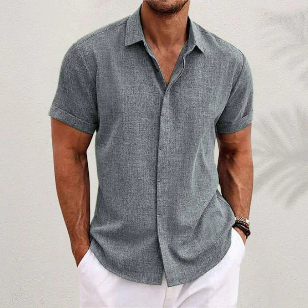 Herren Sommerhemd Baumwoll-Leinen Atmungsaktiv Leicht Beige
