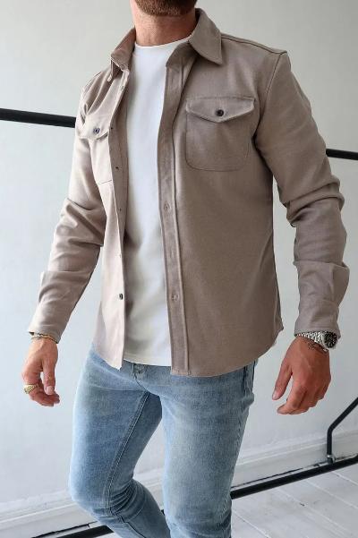 Oberhemd | Langarm | Hemdjacke | Herrenkleidung-Beige-S-Chaps Herrenmode