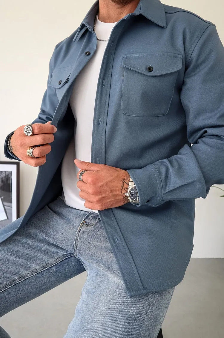 Oberhemd | Langarm | Hemdjacke | Herrenkleidung-Blau-S-Chaps Herrenmode