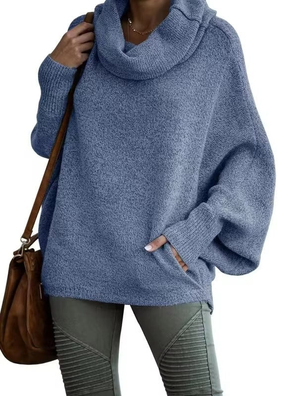 Damen Oversize Pullover Fledermausärmel Strukturierter Stoff Winter