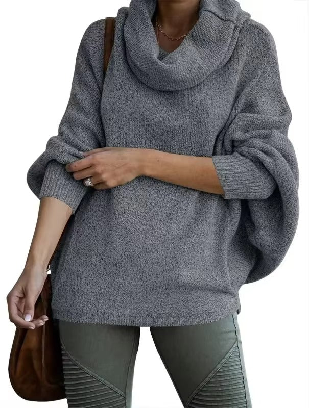 Damen Oversize Pullover Fledermausärmel Strukturierter Stoff Winter