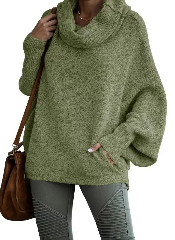 Damen Oversize Pullover Fledermausärmel Strukturierter Stoff Winter