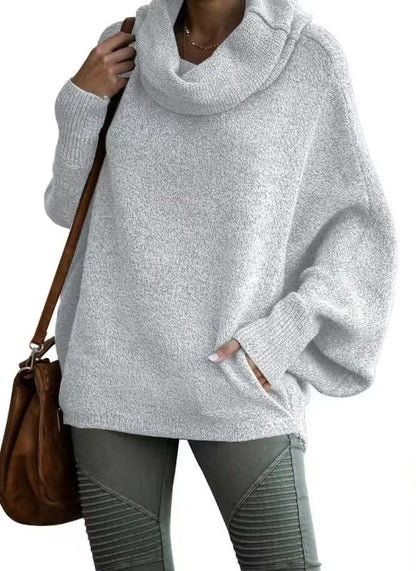 Damen Oversize Pullover Fledermausärmel Strukturierter Stoff Winter