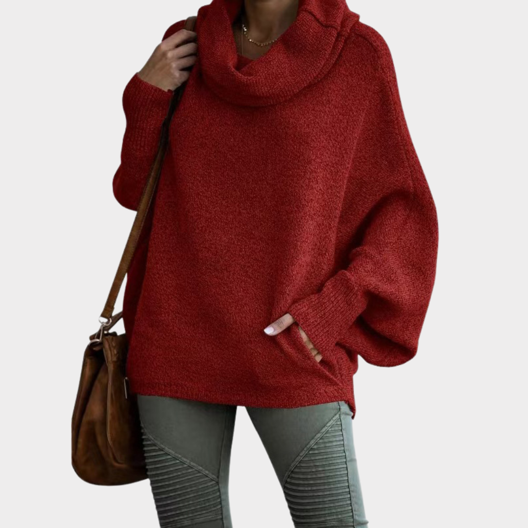 Damen Oversize Pullover Fledermausärmel Strukturierter Stoff Winter