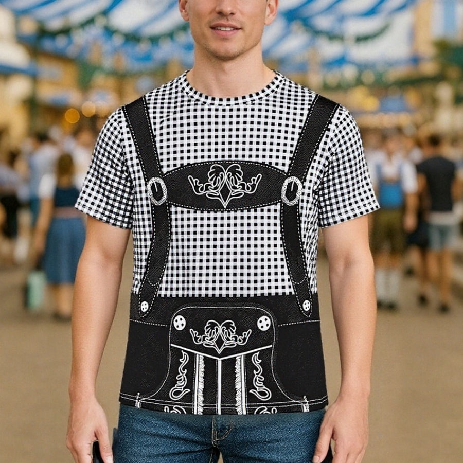 Herren Oktoberfest T-Shirt Lederhosen-Design Braun - Eveloria