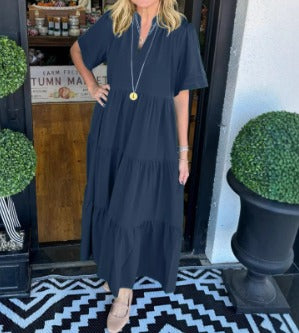 Damen Maxi Kleid V-Ausschnitt Luftig Sommerfarben